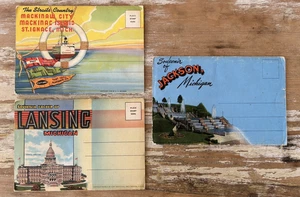 Vintage paper souvenir folder postcards Teich Lansing Jackson Mackinaw MI 1950s - Picture 1 of 6