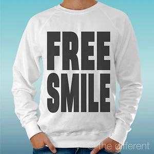 FELPA UOMO LEGGERA SWEATER BIANCO "FREE SMILE " ROAD TO HAPPINESS - Imagen 1 de 1