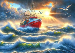 Rompecabezas QPuzzles 260 piezas - Barcos de pesca - Atrapados en una tormenta - Imagen 1 de 1
