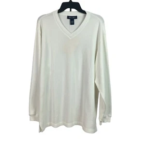 Denim & Co Ribbed Shirt Long Sleeve V Neck Top White Large New - Picture 1 of 7