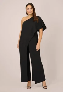 Adrianna Papell Plus Size 16W Black Flutter One Shoulder Wide Leg Jumpsuit NWT - Picture 1 of 17