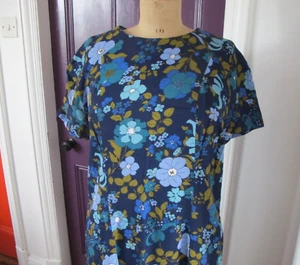 Vintage dress medium Handmade blue flower cottagecore short sleeve zip - Picture 1 of 11