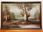 Mcm Original Landscape Painting Oil On Board Framed Signed C. Hall 66 Cm X 96 Cm