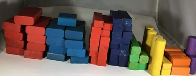 Vintage Playskool Colored Wood Blocks Assort. 60+ Distressed Storage Can - Image 1 of 3