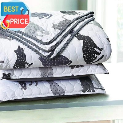 Juego de edredón recortado pompón animal gatos grises, con 1 edredón tamaño completo/queen y 2  Foto 1 de 4