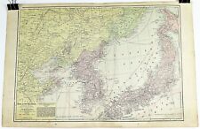 1904 Map of Korea Lower Manchuria Color Lithograph 22 x 14.5 from Crams Atlas