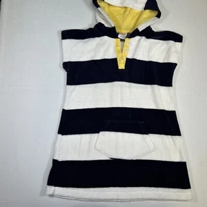 Gymboree Girls Cover Up Striped White Blue Terry Hooded Swim Size 5 EUC - Picture 1 of 4