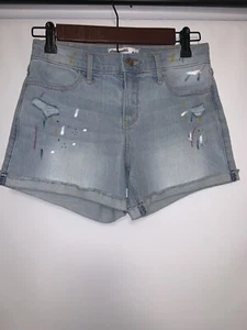 Abercrombie Kids Girls Denim Shorts W/Paint Marks Size 15/16 Mid-Rise Midi Short - Picture 1 of 5