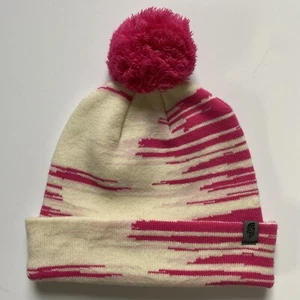 The North Face Hat Size Youth Large Beanie Pom Pom Pink White 10 12 14 16 Ski - Picture 1 of 19