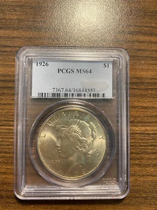 1926-P Peace Silver Dollar $1 PCGS MINT STATE 64 MS 64 Type 2, Low Relief - Picture 1 of 4