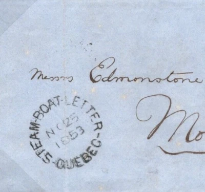CANADA 1853 Cover *QUEBEC STEAM-BOAT LETTER* CDS Montreal Manuscript *3* MAL576 - Image 1 of 4