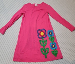 Girls Hanna Andersson Pink Long Sleeve Cotton Dress Ruffle Flowers sz 140 = 10 - Picture 1 of 10