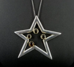 Necklace Sterling Star Large with Yellow Stones Pendant 925 Silver Chain - Picture 1 of 4