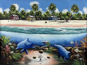 Caribe, siglo XXI, pintura al óleo sobre lienzo, escena costera - Imagen 1 de 8