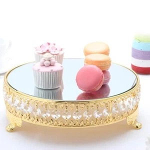 31cm Gold Luxury Round Cake Dessert Stand Glass Mirror Display Wedding Décor - Picture 1 of 5