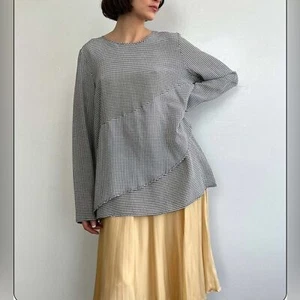 Donna Karan Vintage Long Sleeve Silk Blouse in Black & White Hounds tooth - M - Picture 1 of 8