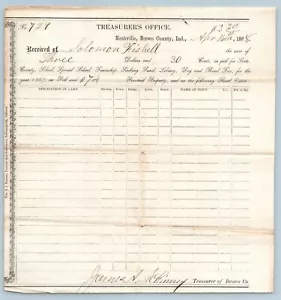 Ephemera FATTURA RICEVUTA Ufficio del Tesoro Nashville Indiana 1868 Imposta di proprietà - Foto 1 di 2