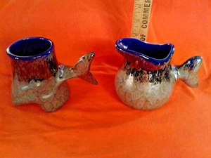 Ronnie's Ceramic Company hand painted air brushed pair of fish mugs coffee cups - Picture 1 of 12