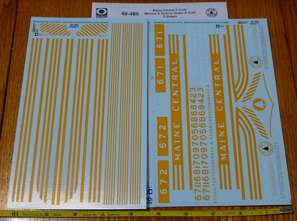 Microscale Decal O #48-485 Maine Central F Units Maroon & Gold or Green & Gold - Image 1 of 1