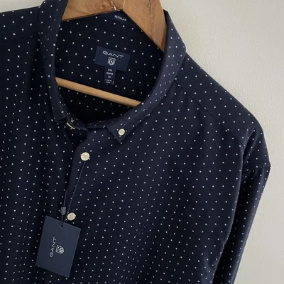 GANT Shirt Size 2XL XXL Men Blue Polka Dot Regular Fit Long Sleeve Button Down - Image 1 of 4