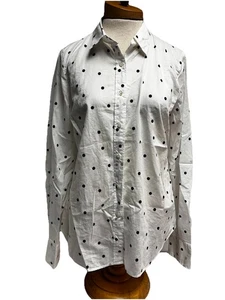 J Crew White /Black Polka Dot 100% Cotton L/S Buttoned Blouse Size 12 NWT $78 - Picture 1 of 7