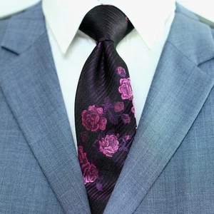 Pure Silk Men's Slim Tie Floral Rose Pattern by William Hunt - Picture 1 of 24