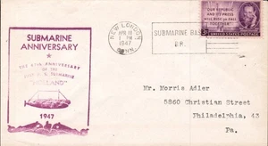 USS HOLLAND SS-1 SUBMARINO 47 ANIVERSARIO 11 ABR 1947 NUEVO LONDRES CT CACHET - Imagen 1 de 1
