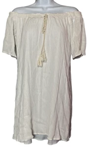 Mujer Mahina BOHO Vestido Mediano Crema Hombro Descubierto Festival Ropa de Playa M - Imagen 1 de 3