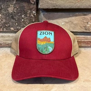 Zion National Park Red and Tan Mesh Back Trucker Hat Under Canvas - Picture 1 of 6