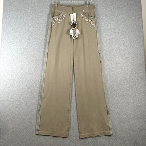 Roberta Scarpa Italy Womens Beige Stretch Pants Size 10 Embroidered NWT - Picture 1 of 20