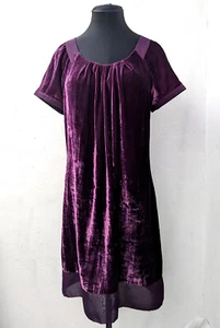 Knee-length M&S Portfolio purple velvet cap-sleeved scoop-necked shift dress 12 - Picture 1 of 6