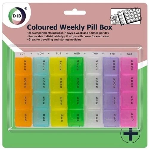 PILLBOX Weekly Pill Box 7 Day 28 Compartment Tablet Organiser Medicine Storage Dispenser