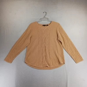 Women's Butter Yellow Cable Knit Sweater Sz XL 100% Cotton Preppy Old Money - Picture 1 of 10