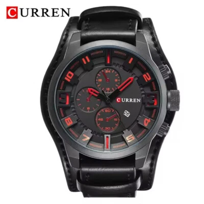 CURREN Reloj de Cuarzo para Hombre con Fecha Cuero Negro Estuche Grande Informal Reloj de Pulsera Hombre Foto 1 de 4