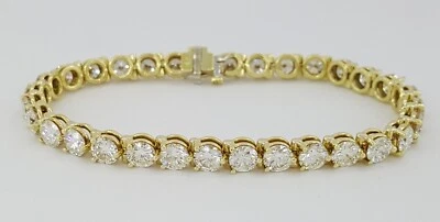 Tennis Bracelet Round Brilliant 13.18 ct Diamond Straight Line 18k Gold Rtl $50K - Image 1 of 4