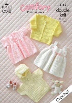 King Cole DK Crochet Pattern Baby Jacket Cardigan and Dresses 3152 - Image 1 of 2