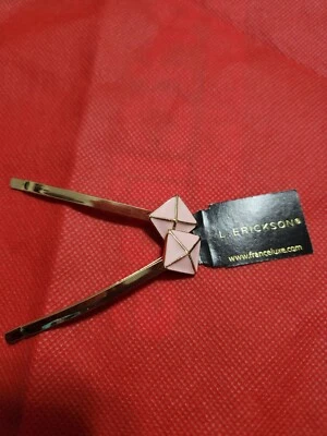 Dark Gray Charcoal & Gold Barrette Hair Clip France Luxe L. Erickson Enamel  - Image 1 of 4