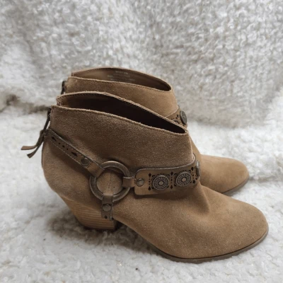 Botín arnés de cuero gamuza tostado inspirado en el oeste Mandy caja amarilla talla 8,5 Foto 1 de 4