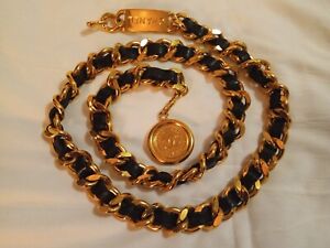 Vintage CC CHANEL Leather Chain Belt/Necklace Paris 31 Rue Cambon Belt Gilt Gold