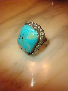 Sterling Silver HUGE Navajo 925 ring marked RR turquoise vintage sz 12 Hand-made - Picture 1 of 8