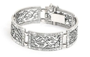 Art Deco Silver Openwork Bracelet encrusted with Swarovski Crystals - Picture 1 of 6