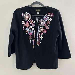 Bob Mackie Full Zip Sweater Cardigan Embroidered Cats Black M Grandma Core Neu mit Etikett - Bild 1 von 11