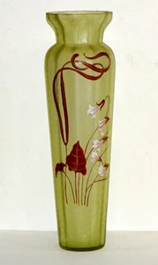 STUNNING! Antique HARRACH Ruby Cut & Enamel ART NOUVEAU 13" Glass Vase - Picture 1 of 10