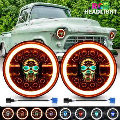 7" Inch RGB LED Headlights Halo Angel Eyes DRL for Chevy C10 Camaro Pickup Truck - Image 1 of 4