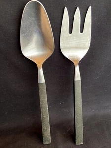 Set cucchiaio forchetta insalata inox vintage SRI Stanley Roberts manici marroni - Foto 1 di 8