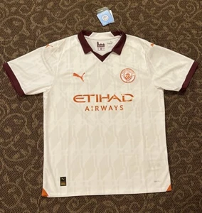Men’s Puma MCFC Collared Short Sleeve Soccer Away Jersey White Size Large - Picture 1 of 11