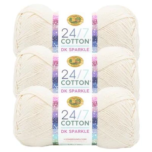 (3 Pack) Lion Brand Yarn 769-305Y 24/7 Cotton DK Sparkle Yarn, Star - Picture 1 of 3