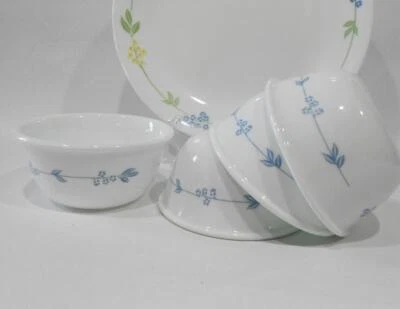 ❤️ 4 Corelle SECRET GARDEN 6-oz RAMEKIN BOWLS Blue Dessert Fruit Sauce Condiment - Image 1 of 4