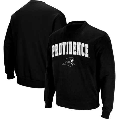 Men's Colosseum Black Providence Friars Arch & Logo Crew Neck Sweatshirt Cover