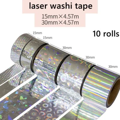 10 rollos láser brillo Washi cinta adhesiva regalo envoltura decoración álbum de recortes hágalo usted mismo Foto 1 de 4